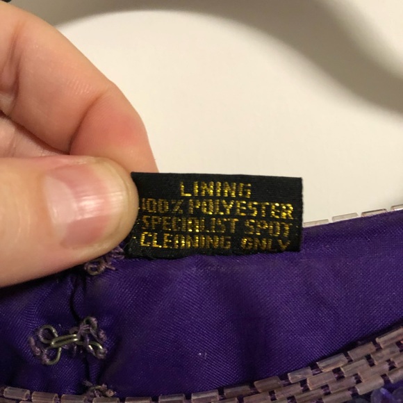 Vintage 1980s Purple Sequin and Beaded Silk Dress Art Deco Flapper Style Size 10 - Picture 12 of 13